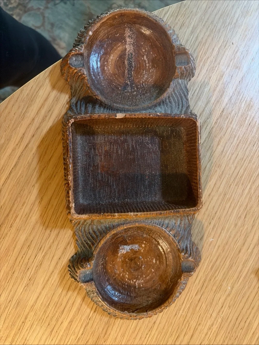 Vintage Syroco Wood Grain Cigarette Holder Ashtray Set